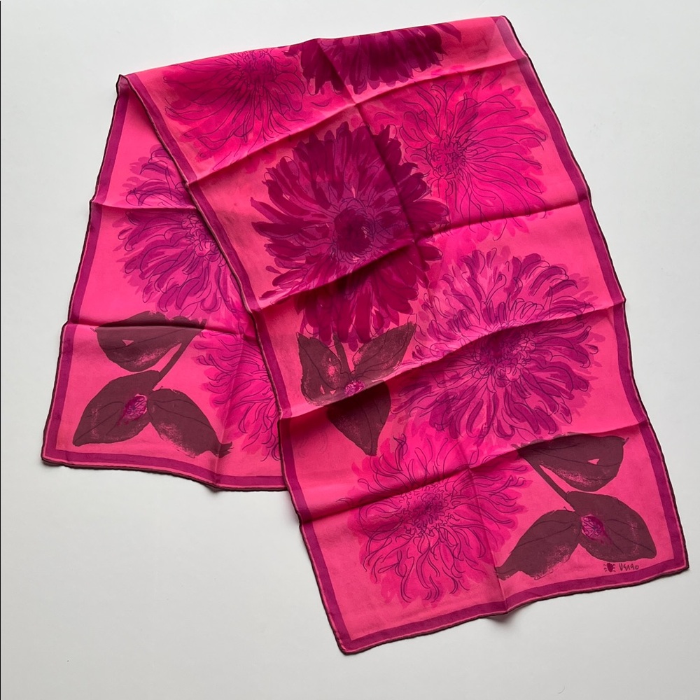 Vintage Vera Neumann oblong Scarf original folds Fuchsia Lady bug logo.